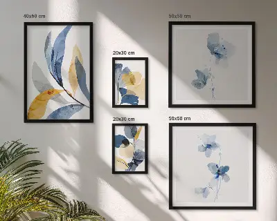 Conjunto de cuadros decorativos con motivos vegetales en tonos pastel
