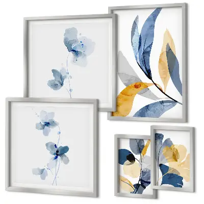 Conjunto de cuadros decorativos con motivos vegetales en tonos pastel