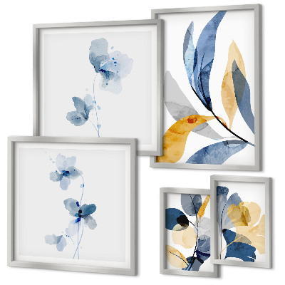 Conjunto de cuadros decorativos Motivos vegetales en interiores en tonos pastel.
