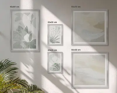 Set de 5 cuadros para salón con motivos vegetales en tonos grises y blancos