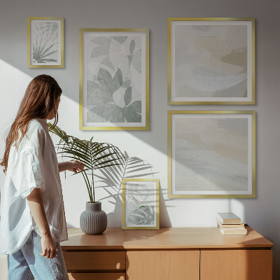 Set de 5 cuadros para salón Motivos vegetales grises y blancos
