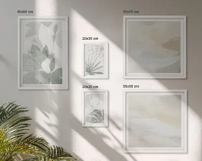 Set de 5 cuadros para salón con motivos vegetales en tonos grises y blancos