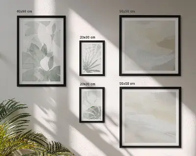 Set de 5 cuadros para salón con motivos vegetales en tonos grises y blancos