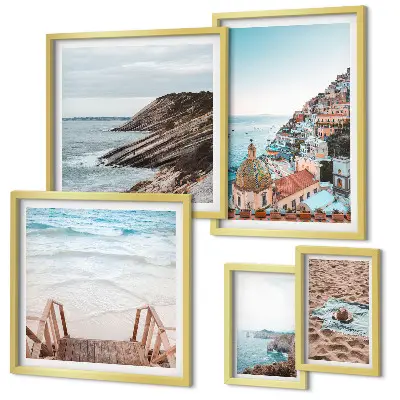 Conjunto de cuadros decorativos con paisajes de pueblos italianos y playas relajantes