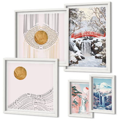 Set de 5 cuadros para salón Paisajes, cascadas, puentes, Japón