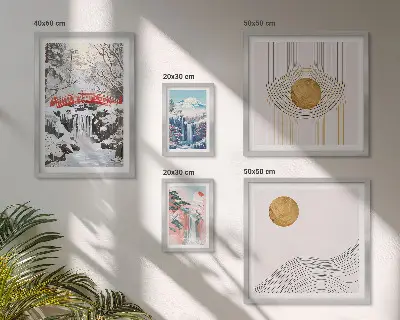 Set de 5 cuadros para salón con paisajes de cascadas y puentes en Japón