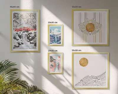 Set de 5 cuadros para salón con paisajes de cascadas y puentes en Japón