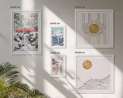 Set de 5 cuadros para salón con paisajes de cascadas y puentes en Japón