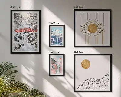 Set de 5 cuadros para salón con paisajes de cascadas y puentes en Japón