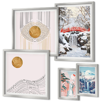 Set de 5 cuadros para salón Paisajes, cascadas, puentes, Japón