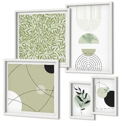 Set de 5 cuadros para salón con diseño de formas abstractas de plantas