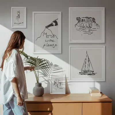 Conjunto de cuadros decorativos con gráficos elegantes de vino para relajarse