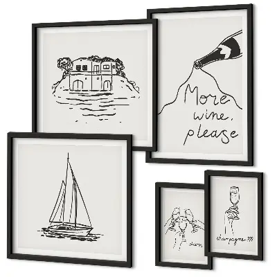 Conjunto de cuadros decorativos con gráficos elegantes de vino para relajarse