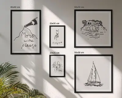 Conjunto de cuadros decorativos con gráficos elegantes de vino para relajarse