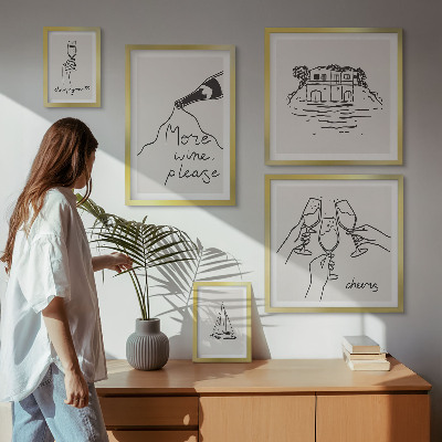 Pared galería de arte Ilustraciones elegantes para brindar con vino