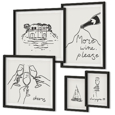 Pared galería de arte Ilustraciones elegantes para brindar con vino