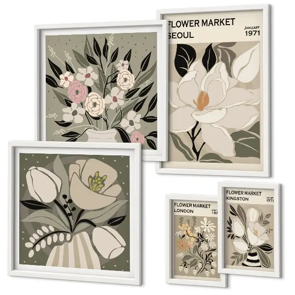 Set de 5 cuadros para salón con estampados florales de Londres y Seúl