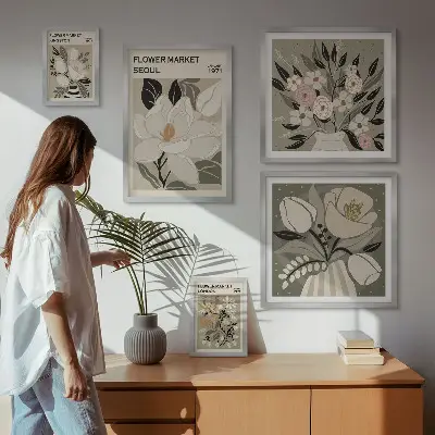 Set de 5 cuadros para salón con estampados florales de Londres y Seúl