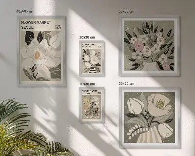 Set de 5 cuadros para salón con estampados florales de Londres y Seúl