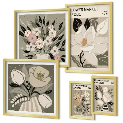 Set de 5 cuadros para salón con estampados florales de Londres y Seúl