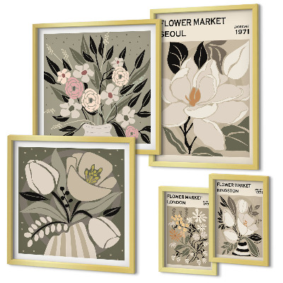 Set de 5 cuadros para salón Estampados florales de Londres y Seúl