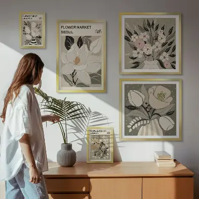 Set de 5 cuadros para salón con estampados florales de Londres y Seúl
