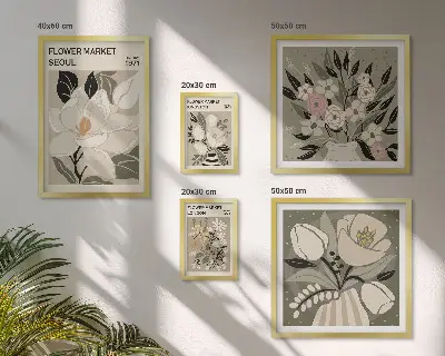Set de 5 cuadros para salón con estampados florales de Londres y Seúl