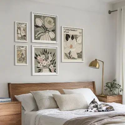 Set de 5 cuadros para salón con estampados florales de Londres y Seúl