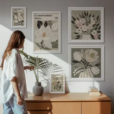 Set de 5 cuadros para salón con estampados florales de Londres y Seúl