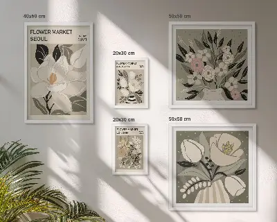 Set de 5 cuadros para salón con estampados florales de Londres y Seúl