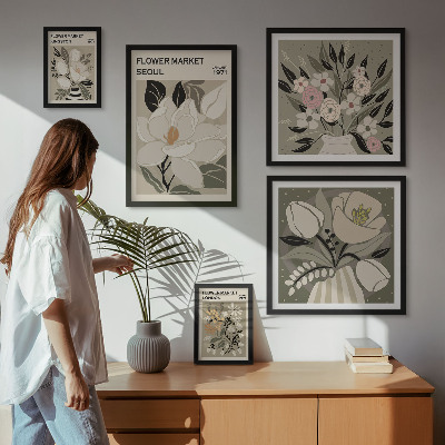 Set de 5 cuadros para salón Estampados florales de Londres y Seúl