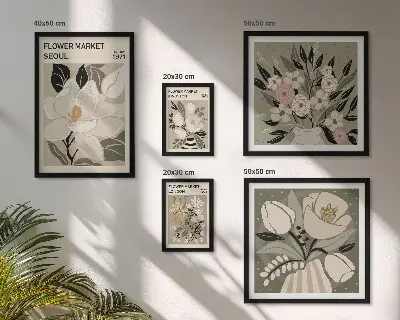 Set de 5 cuadros para salón con estampados florales de Londres y Seúl
