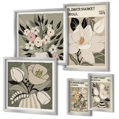 Set de 5 cuadros para salón con estampados florales de Londres y Seúl