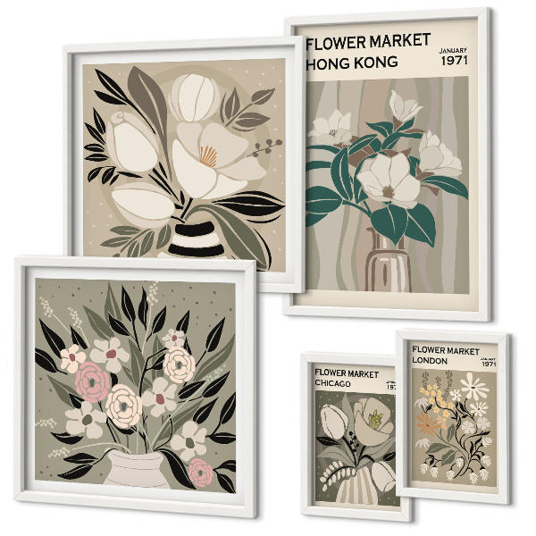 Conjunto de cuadros decorativos Feria floral retro vintage