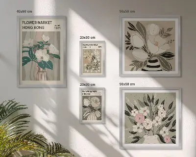 Conjunto de cuadros decorativos diseño de feria floral estilo retro vintage