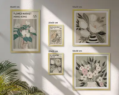 Conjunto de cuadros decorativos diseño de feria floral estilo retro vintage