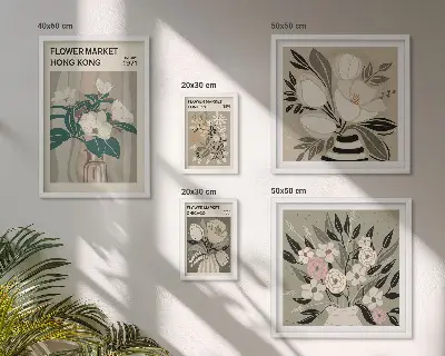 Conjunto de cuadros decorativos diseño de feria floral estilo retro vintage