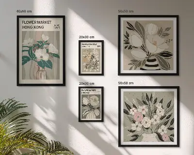 Conjunto de cuadros decorativos diseño de feria floral estilo retro vintage