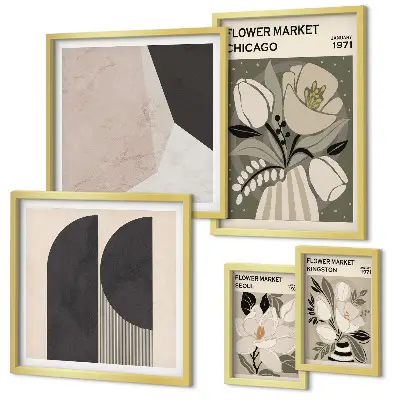 Set de 5 cuadros para salón con diseño de elegantes arreglos florales