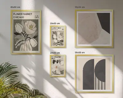 Set de 5 cuadros para salón con diseño de elegantes arreglos florales