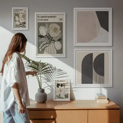 Set de 5 cuadros para salón con diseño de elegantes arreglos florales
