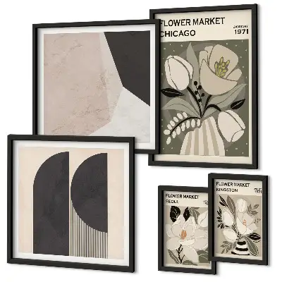 Set de 5 cuadros para salón con diseño de elegantes arreglos florales