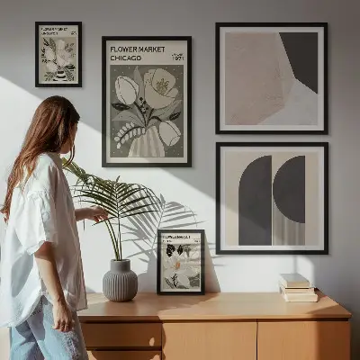 Set de 5 cuadros para salón con diseño de elegantes arreglos florales