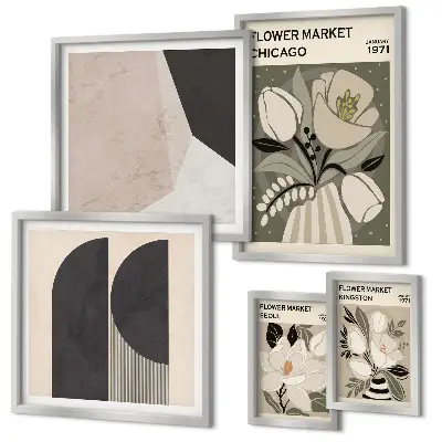 Set de 5 cuadros para salón con diseño de elegantes arreglos florales