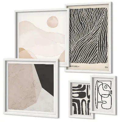 Pared galería de arte con patrones abstractos minimalistas de la tierra