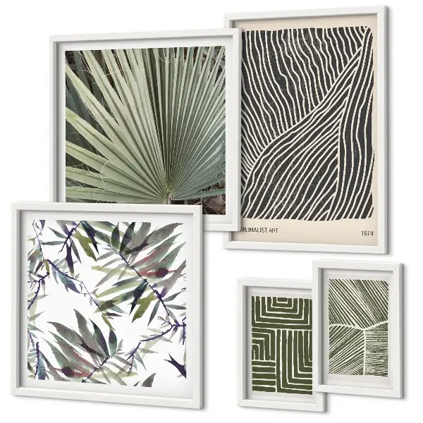 Conjunto de cuadros decorativos con patrones de plantas minimalistas