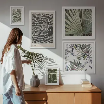 Conjunto de cuadros decorativos con patrones de plantas minimalistas