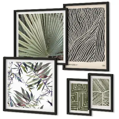 Conjunto de cuadros decorativos con patrones de plantas minimalistas