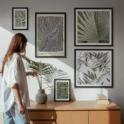 Conjunto de cuadros decorativos con patrones de plantas minimalistas