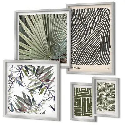 Conjunto de cuadros decorativos con patrones de plantas minimalistas